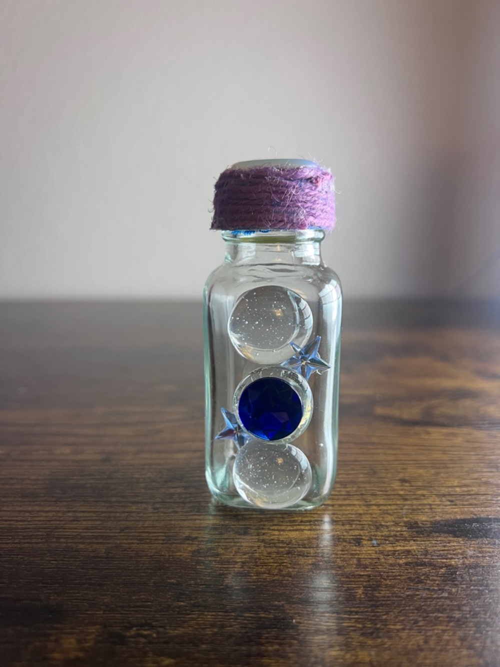 Opalite Handmade Glass Vial with Blue Gem and Stars